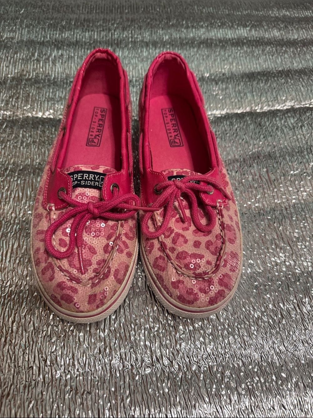 Sperry Hot Pink Sequin Leopard Boat Shoes